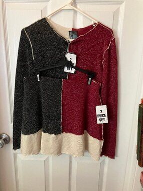 LUNA CHIX Teen 2 Piece Set Sweater/Skirt Sparkly Clrblock Black/Red/White Sz XL
